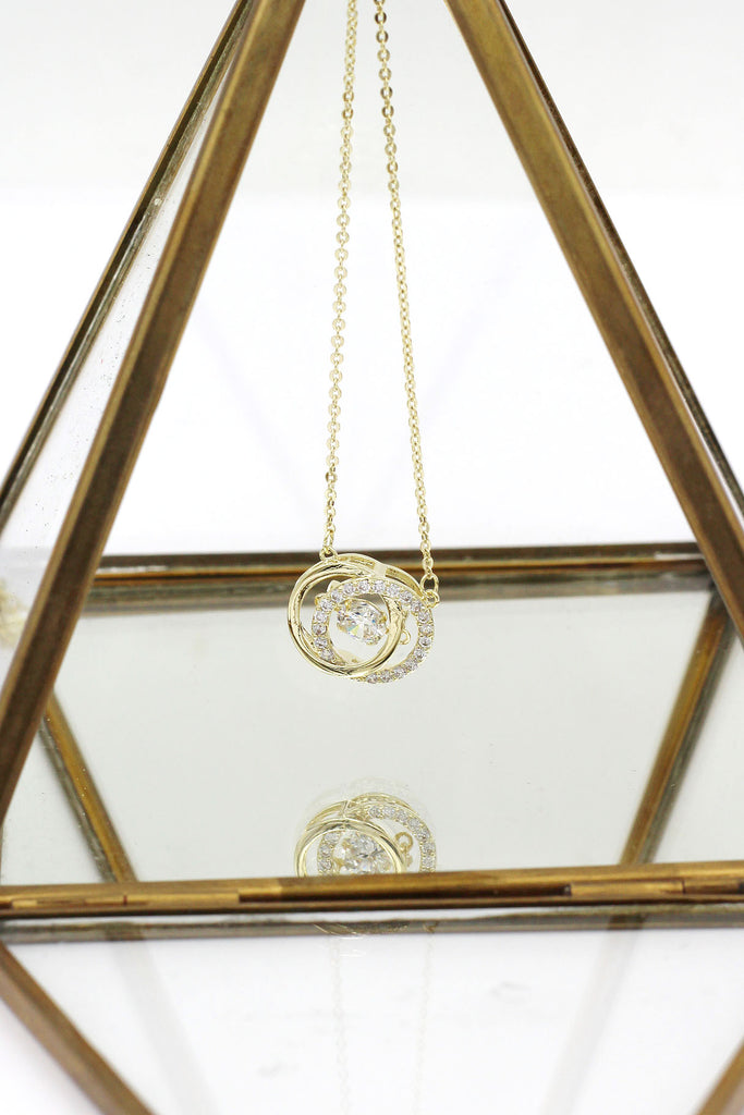 double circle clavicle crystal necklace