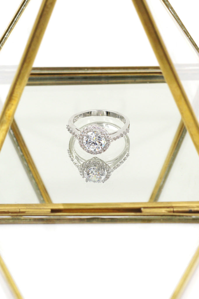 shining bright crystal silver ring
