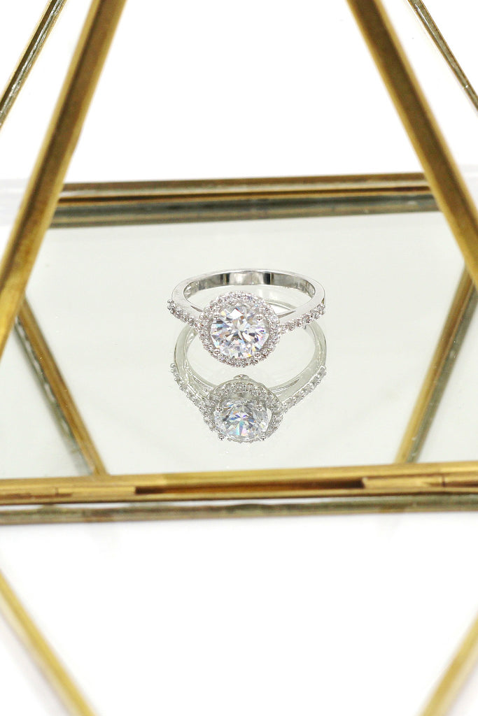 shining bright crystal silver ring