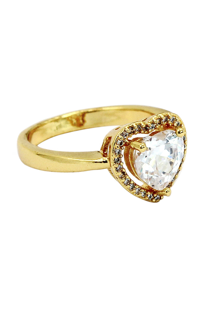 golden shiny crystal heart ring