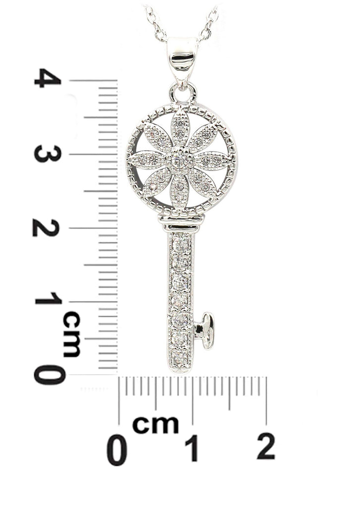 fashion hollow flower crystal key necklace