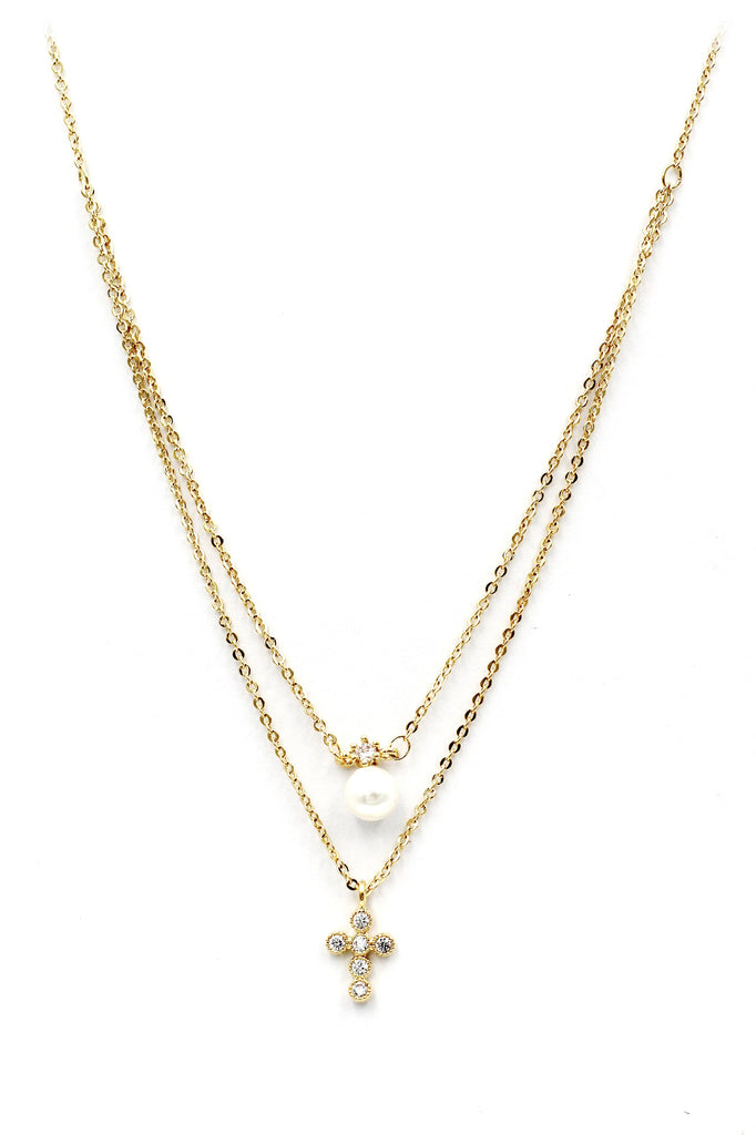 mini crystal cross pendant pearl earring set