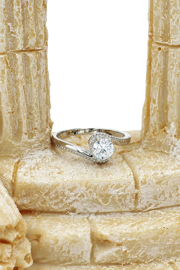 fashion wave bare crystal fine silver ring