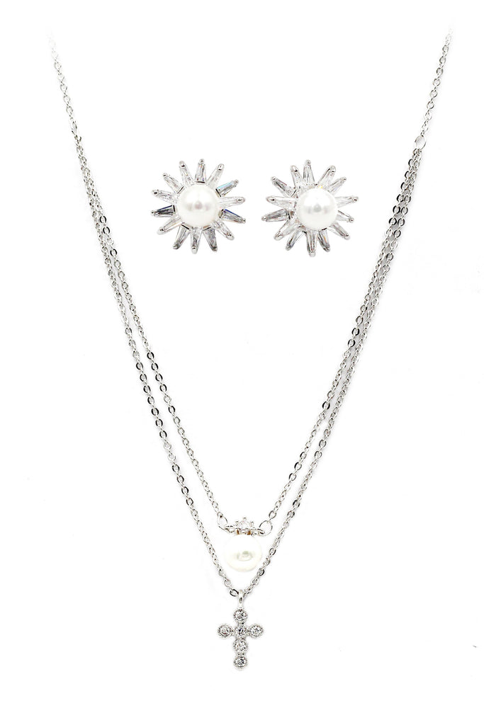 fashion pearl necklace earrings set