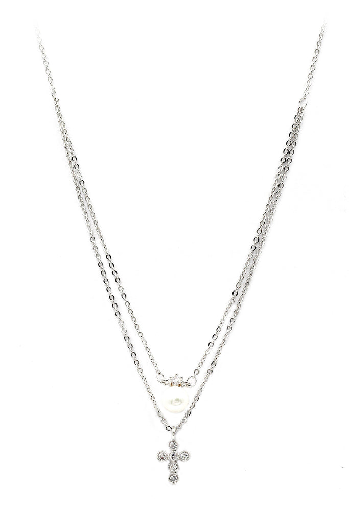 silver cross pearl double chain set