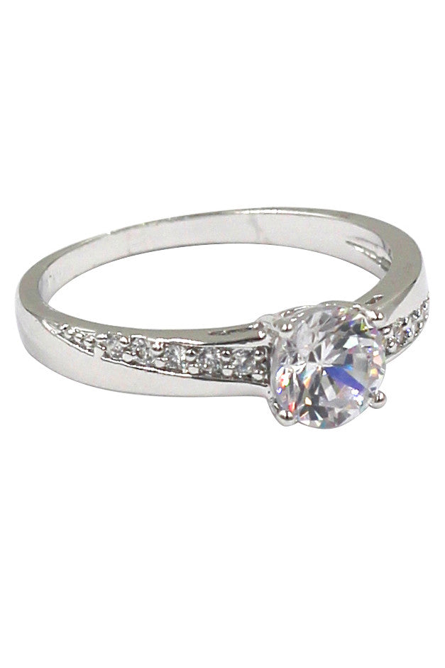 simple crystal silver ring