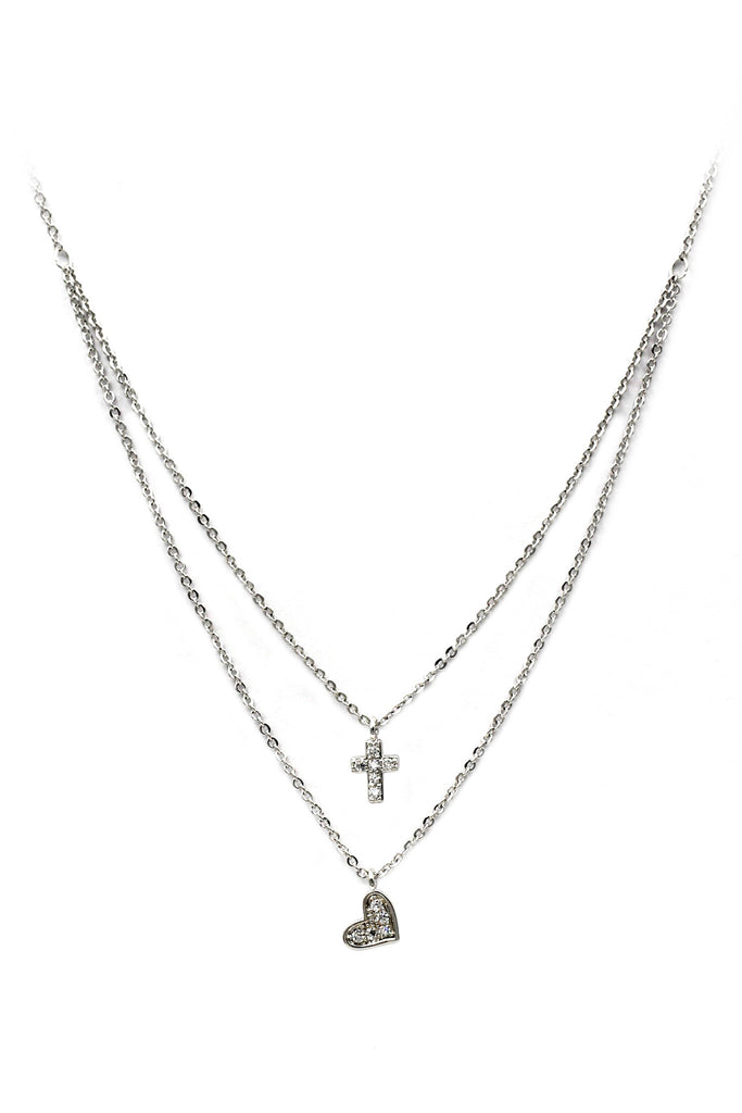 double sided crystal cross heart necklace earrings set