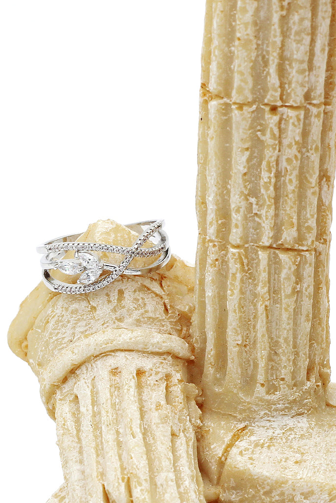 fashion mini crystal flower silver ring