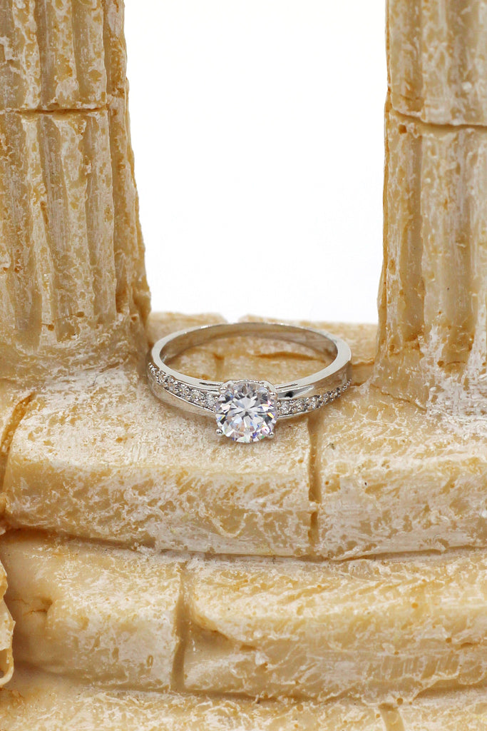 simple crystal silver ring