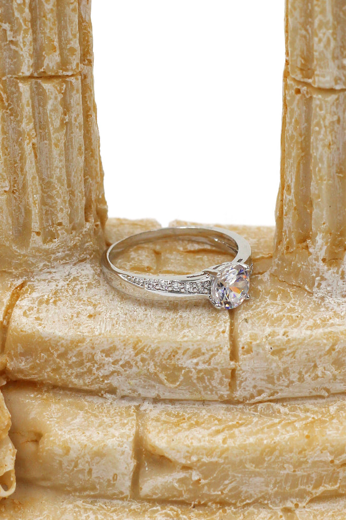 simple crystal silver ring