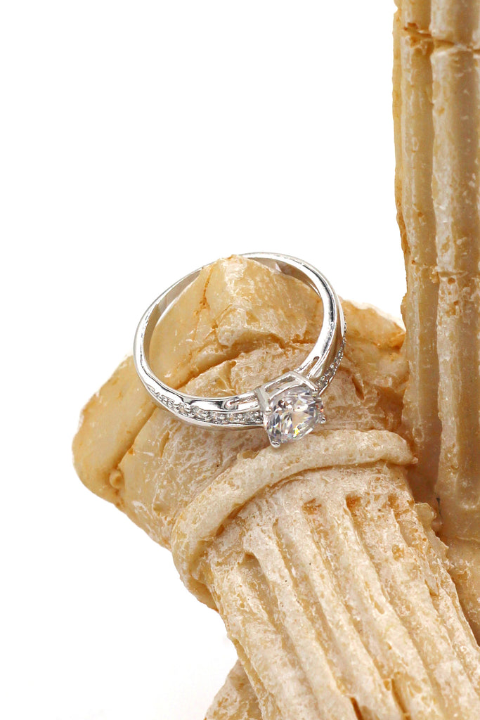 simple crystal silver ring