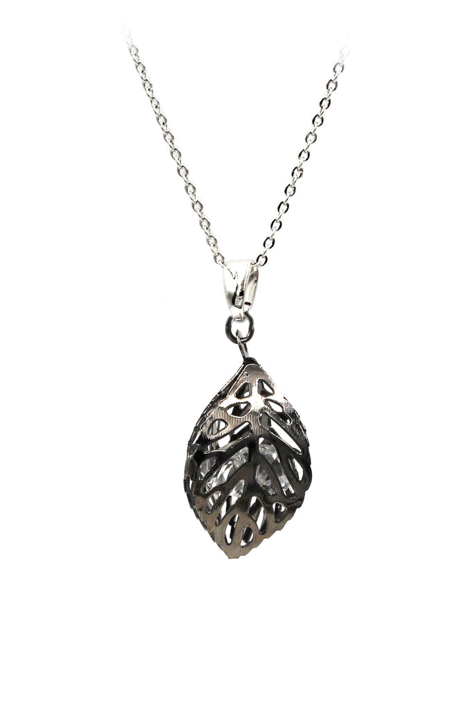 hollow crystal leaf earring necklace set