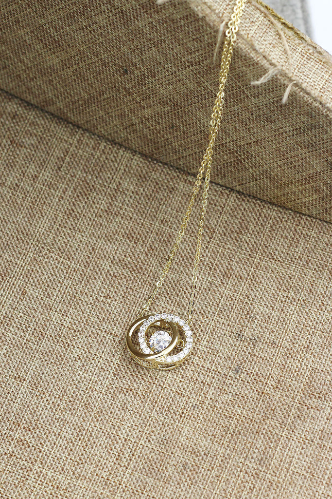 double circle clavicle crystal necklace