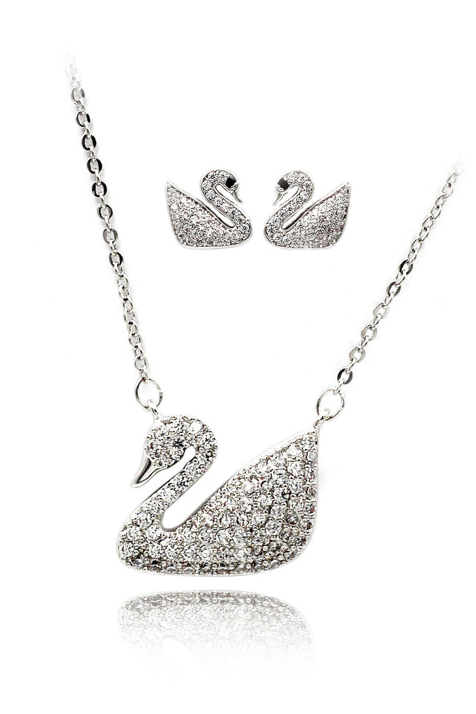 white swan crystal necklace earring set