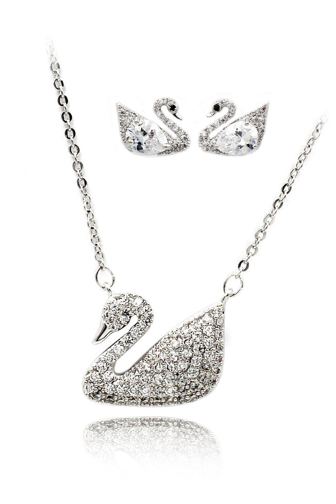 fashion shiny swan crystal necklace earring set
