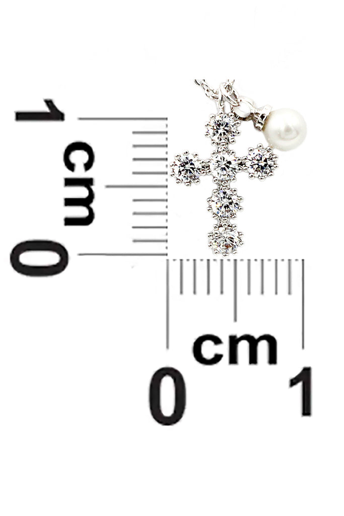 mini cross crystal and pearl rose gold necklace