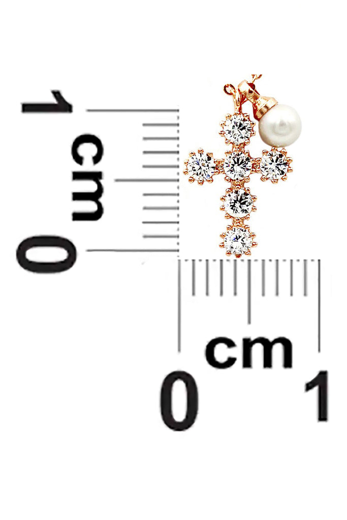 mini cross crystal and pearl rose gold necklace