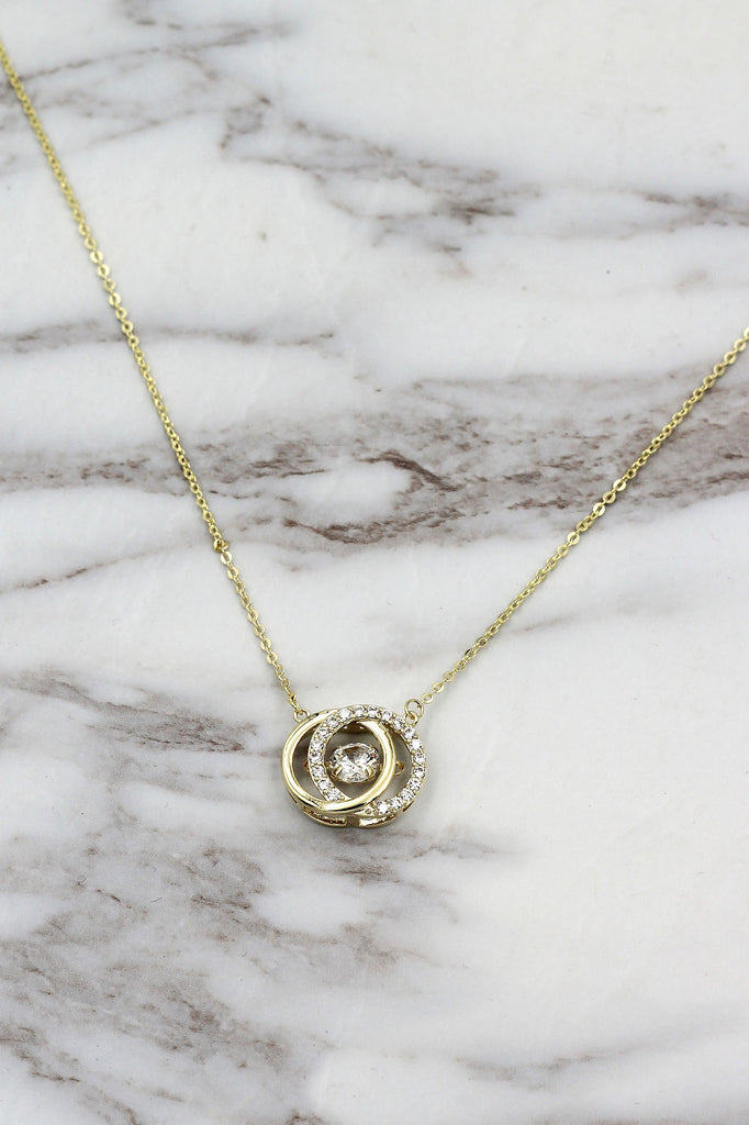 double circle clavicle crystal necklace