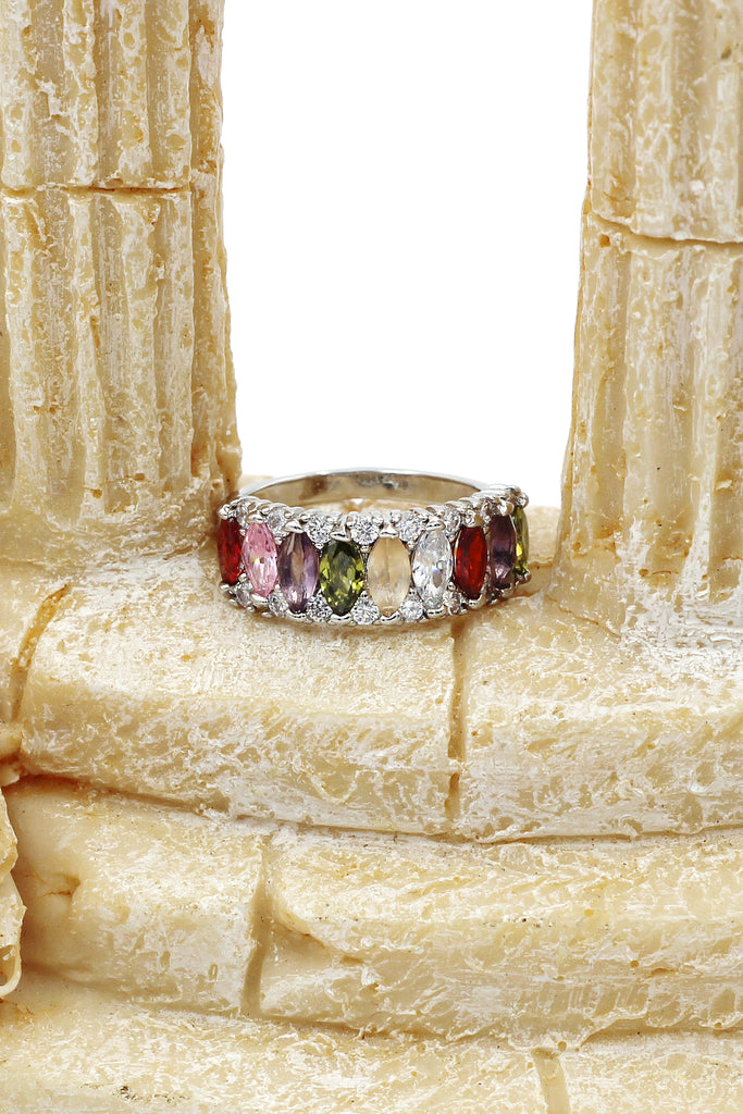 Sparkling candy crystal silver ring