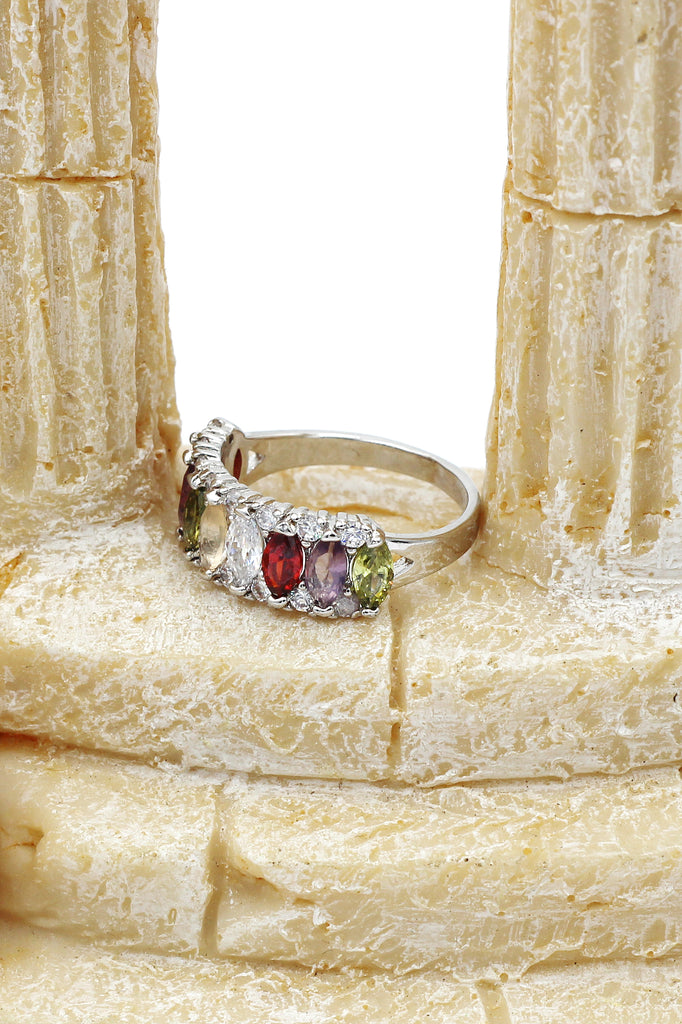 Sparkling candy crystal silver ring