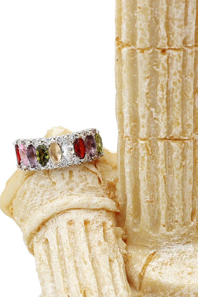 Sparkling candy crystal silver ring