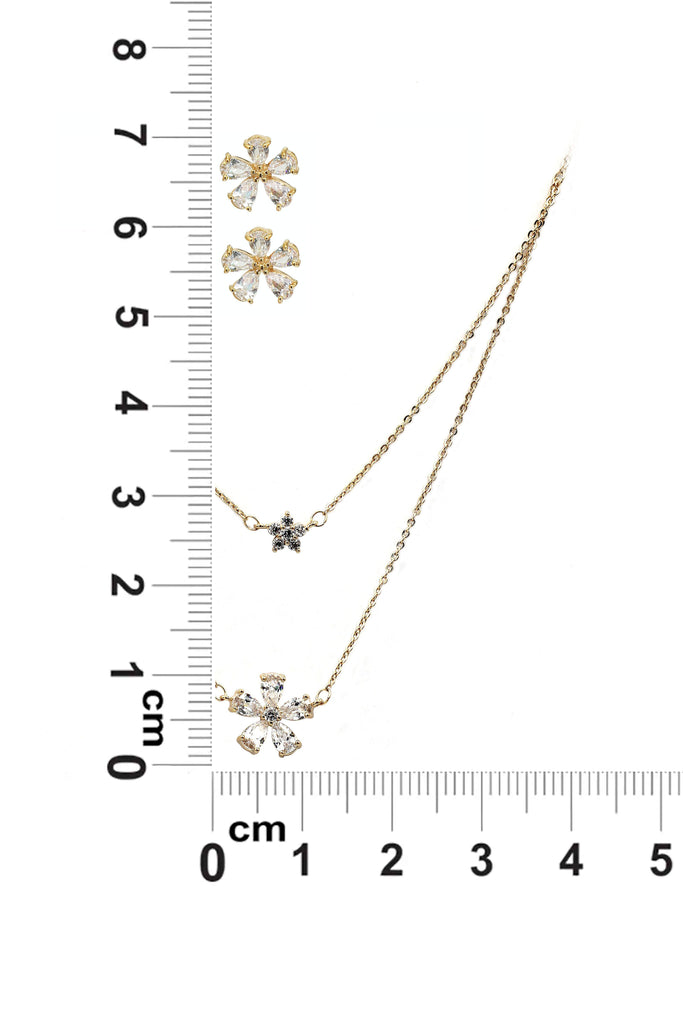 duplexes mini flowers crystal necklace earrings set