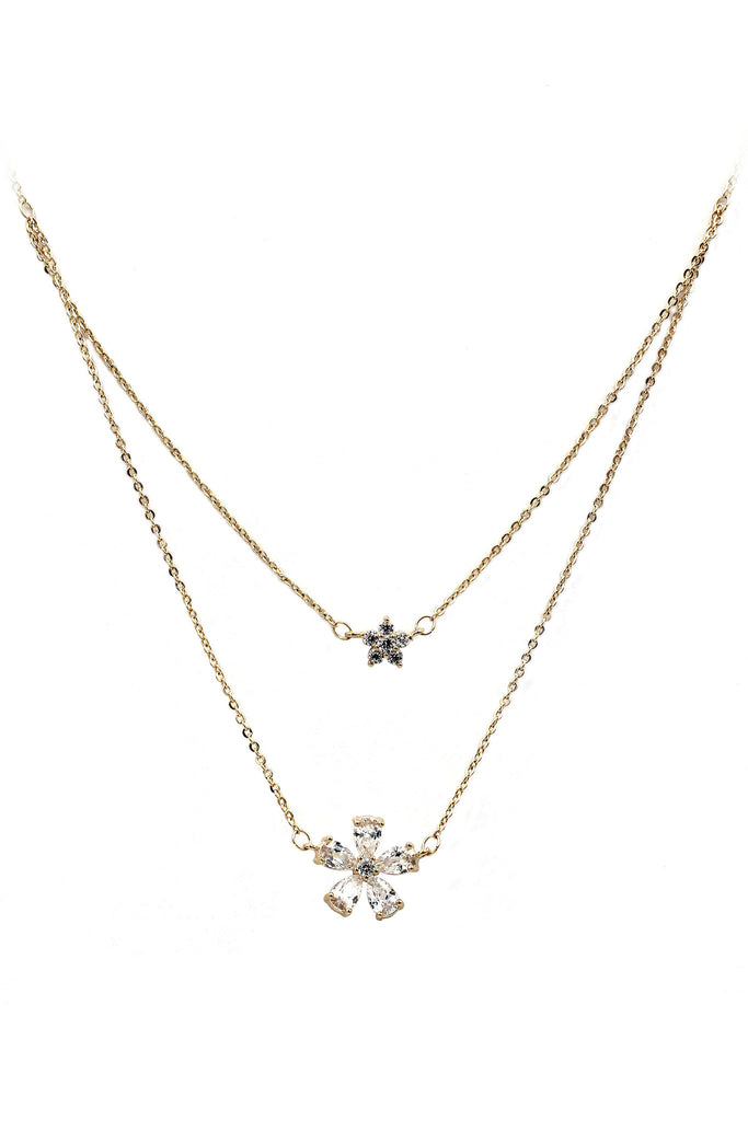 duplexes mini flowers crystal necklace earrings set