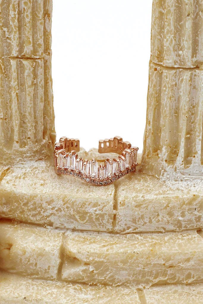 wavy crystal row open ring