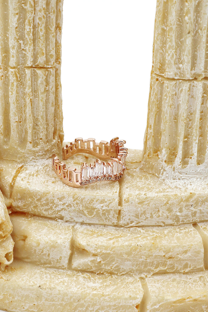 wavy crystal row open ring