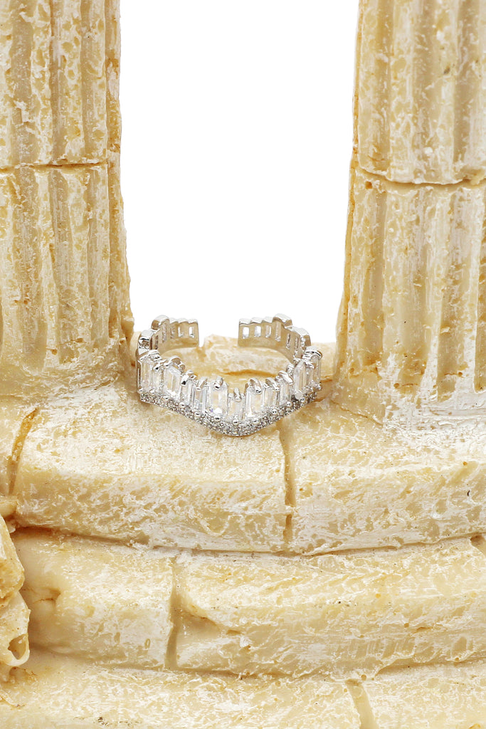 wavy crystal row open ring