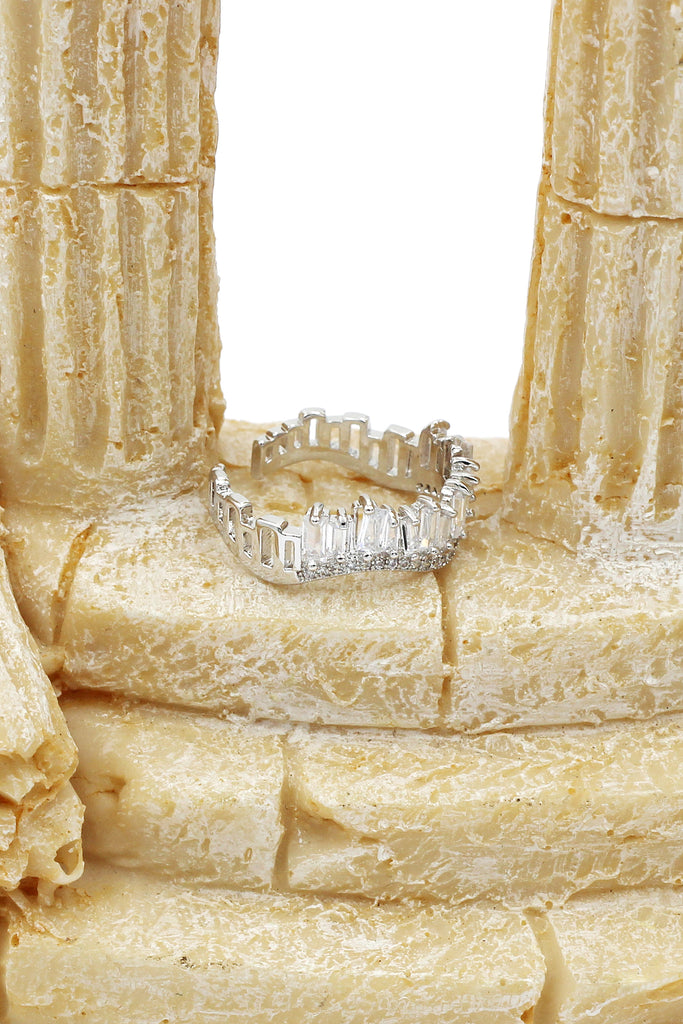wavy crystal row open ring