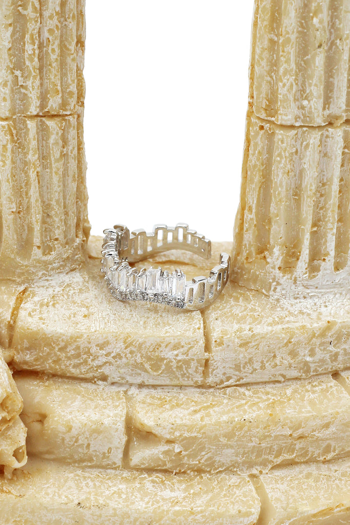 wavy crystal row open ring