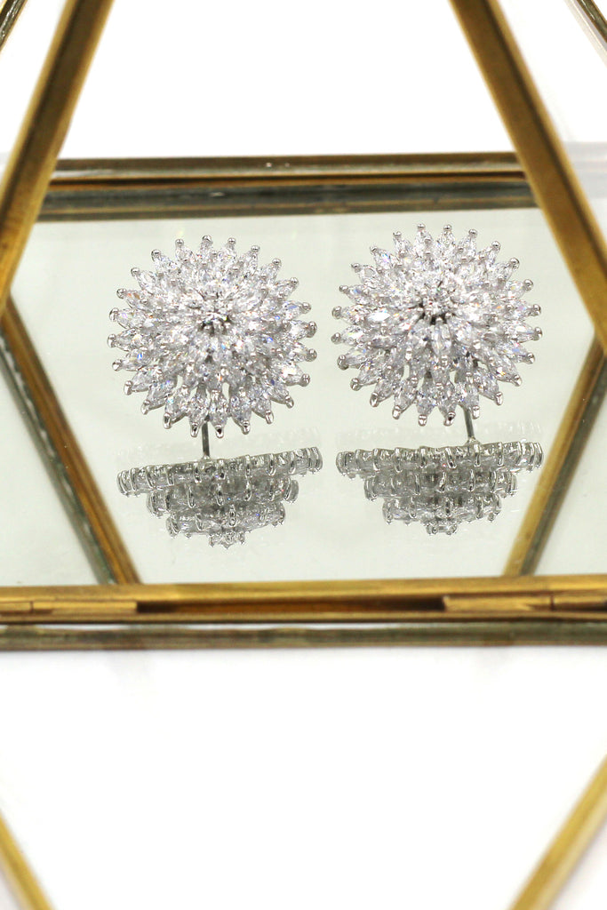 shining crystal parasol silver earrings