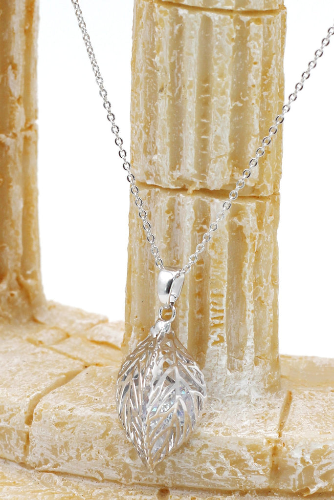 hollow crystal leaf earring necklace set