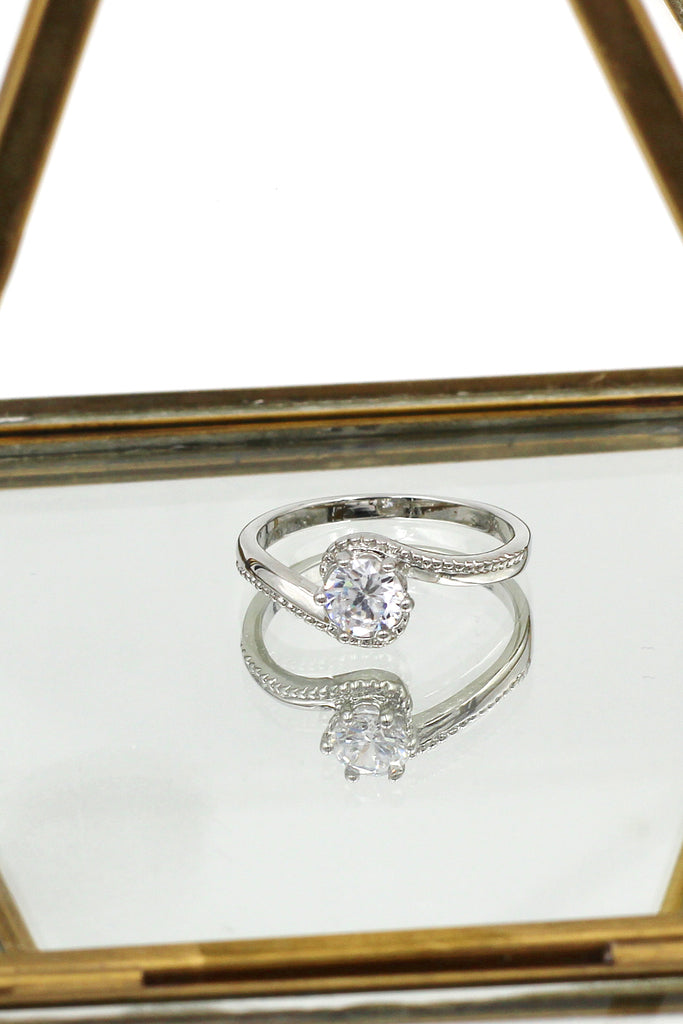 fashion wave bare crystal fine silver ring