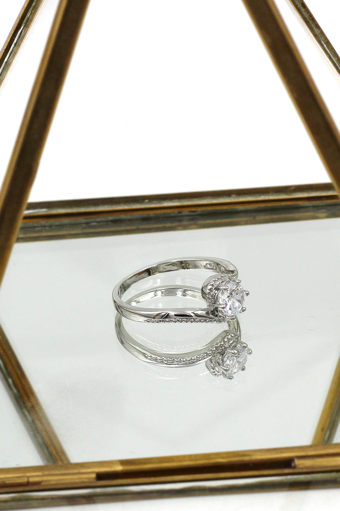 fashion wave bare crystal fine silver ring
