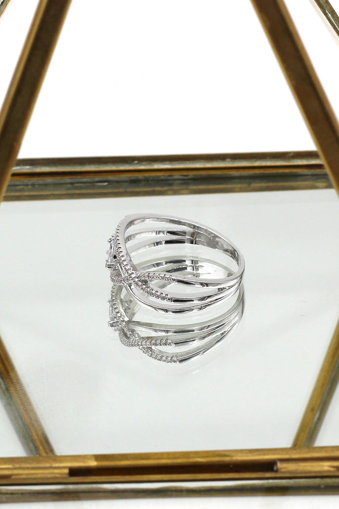 fashion mini crystal flower silver ring