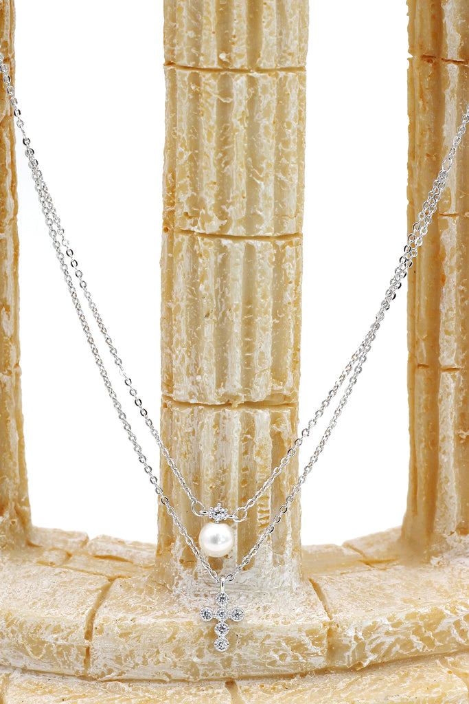 fashion mini cross pearl necklace earrings set