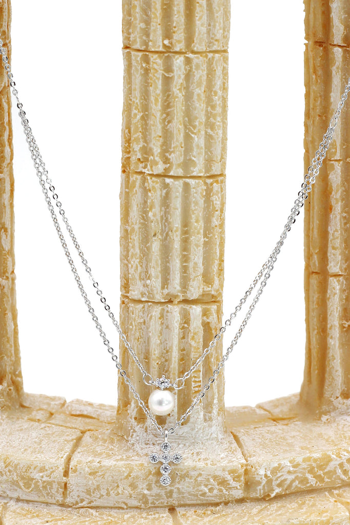 mini crystal cross pendant pearl earring set