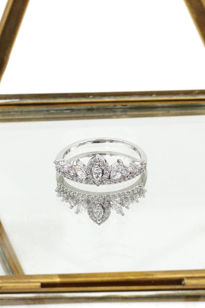 mini crown crystal pearl earring ring set