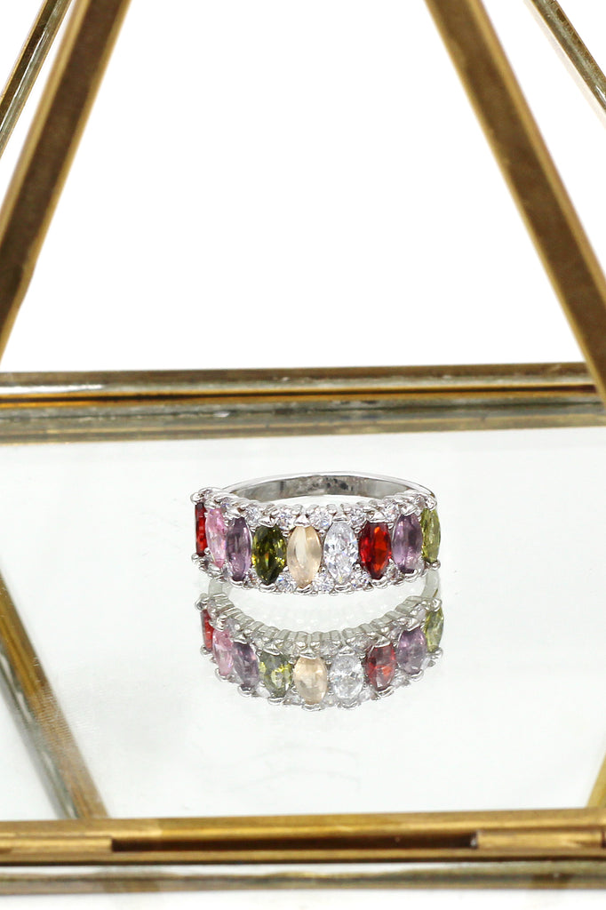 Sparkling candy crystal silver ring