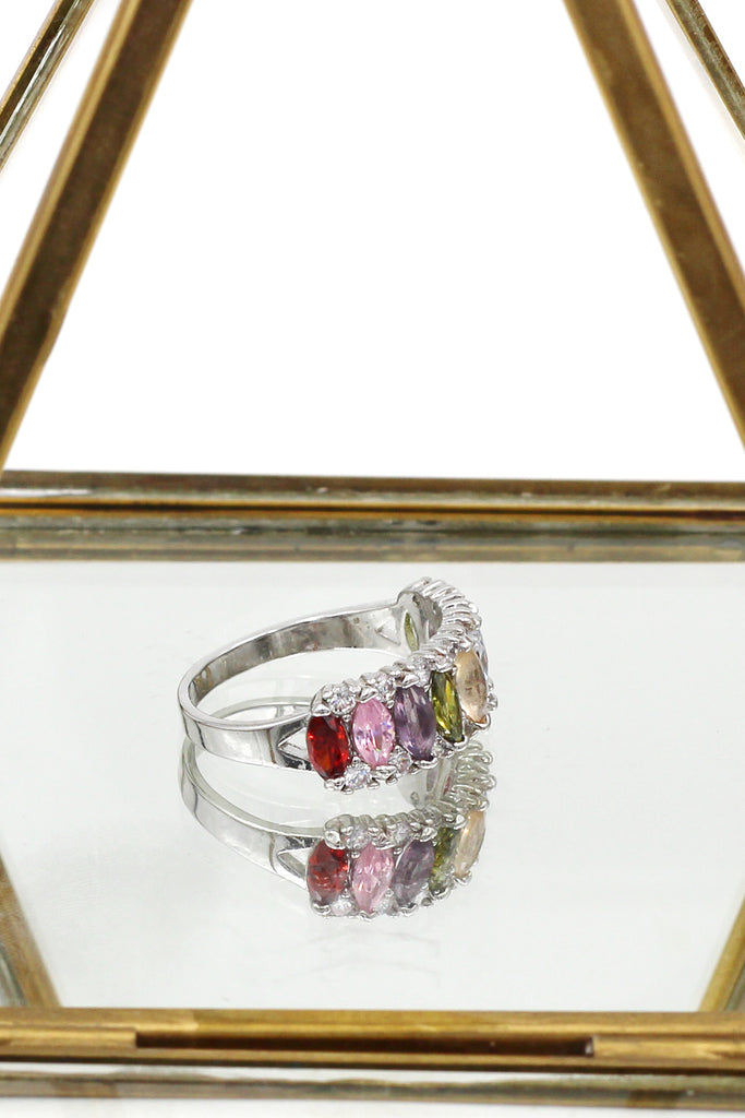 Sparkling candy crystal silver ring