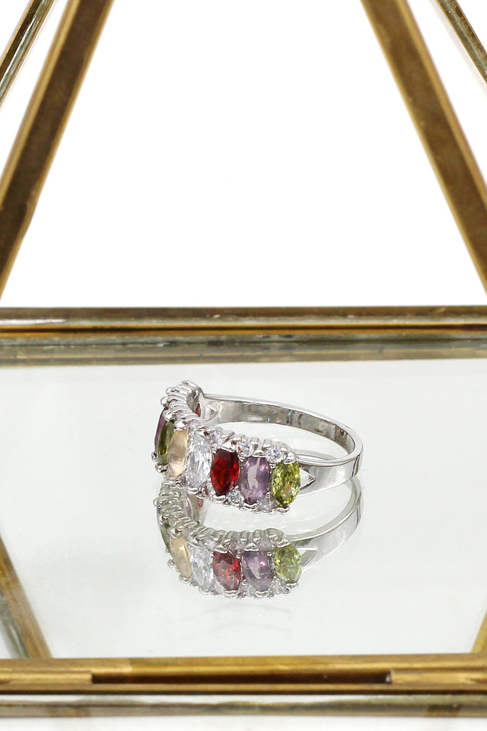 Sparkling candy crystal silver ring
