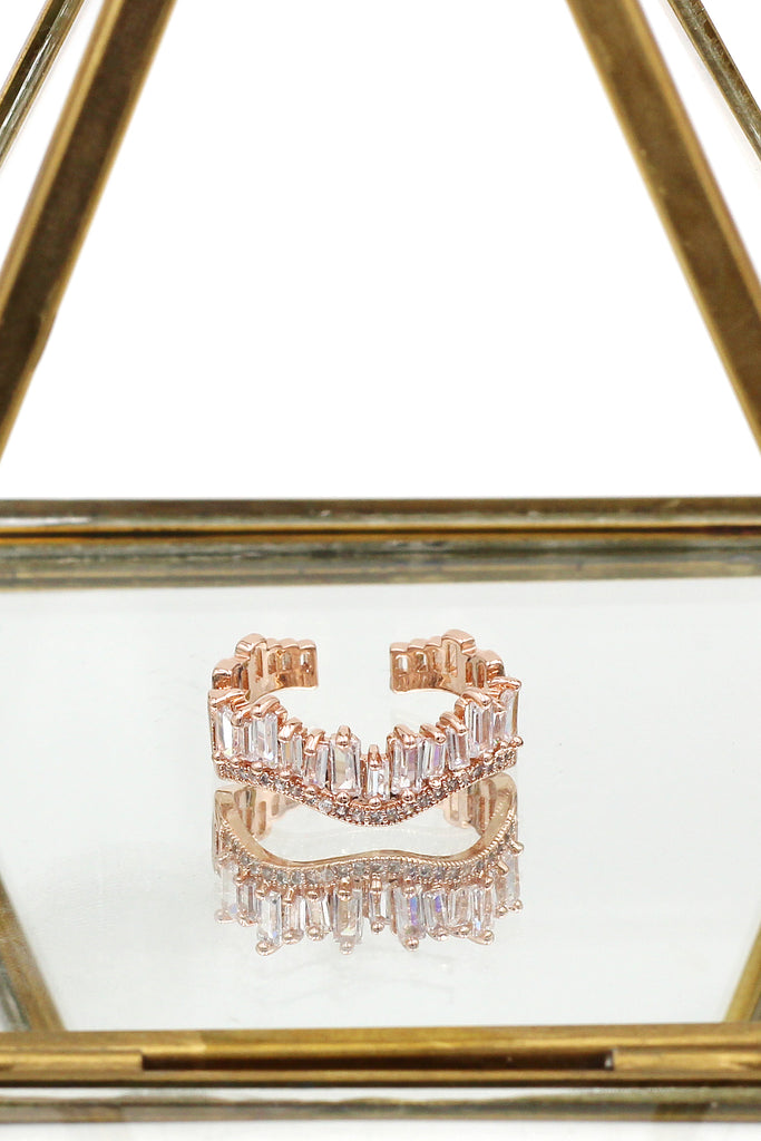 wavy crystal row open ring