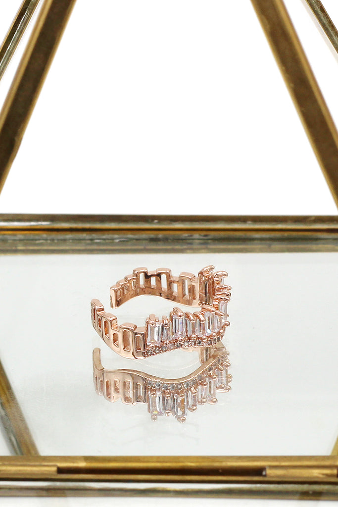 wavy crystal row open ring