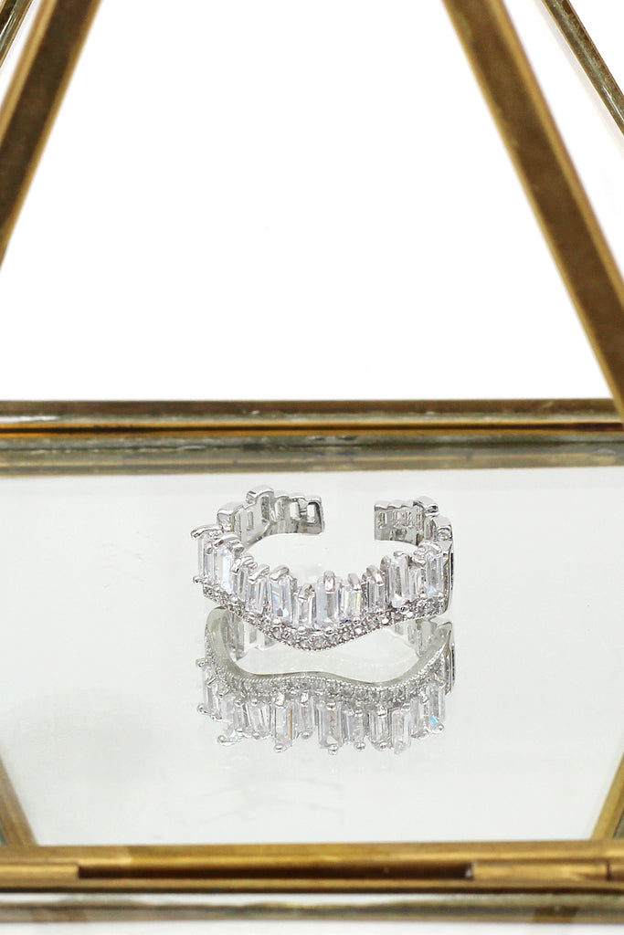 wavy crystal row open ring