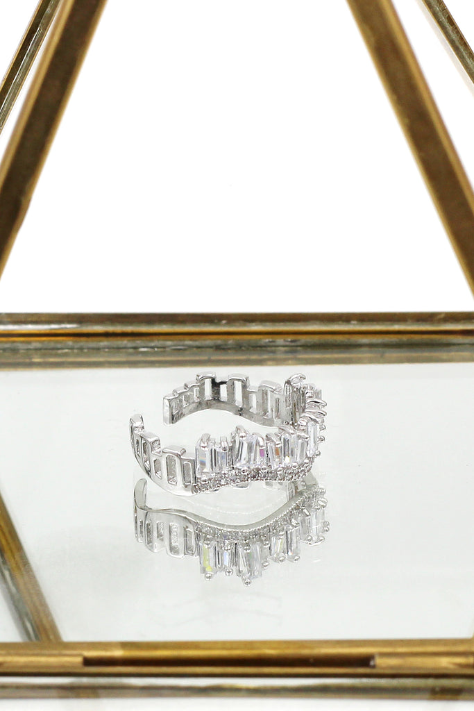 wavy crystal row open ring