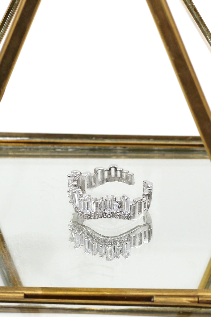 wavy crystal row open ring