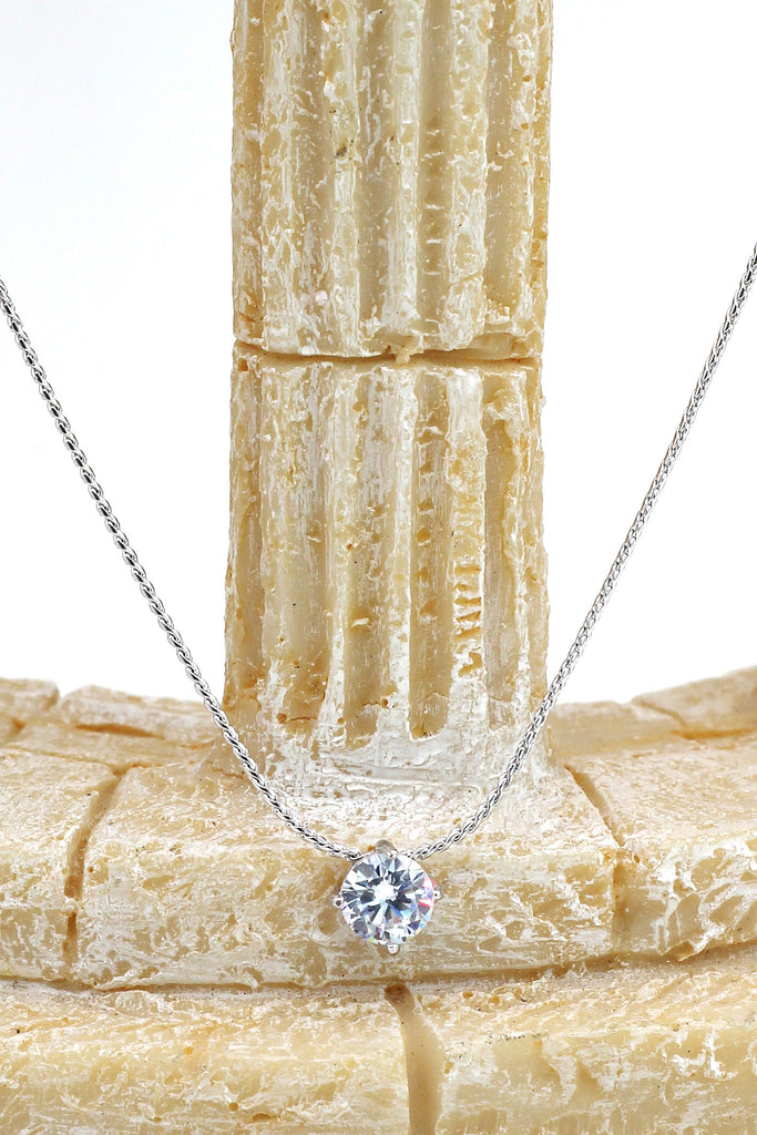 small single crystal silver necklace earrings set
