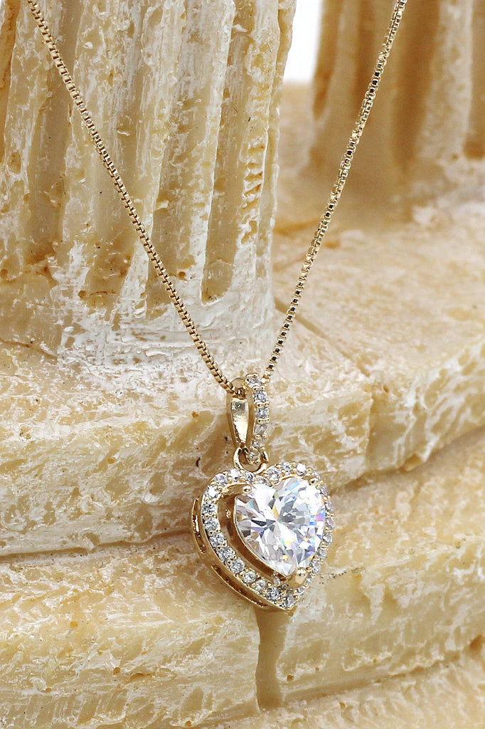 lovely peach heart crystal necklace